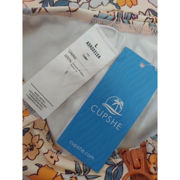 Cupshe Floral One-Piece Swimsuit Short-Sleeve Zipper Front Size L. NWT - Picture 3 of 9